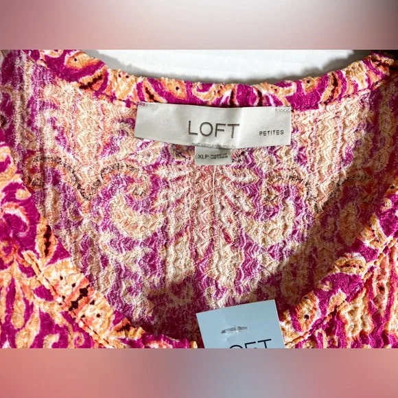 LOFT Women’s Petite XL Paisley Boho Chic Design Sleeveless Pink Orange Top - Picture 4 of 6